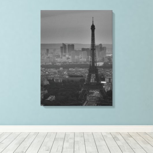 Zwart-wit Eiffeltoren Parijs Stadspanorama Canvas Afdruk (Insitu (Houten vloer))