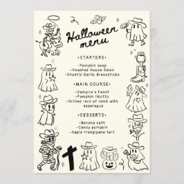 Zwart-wit eigenzinnige hand getekend Halloween Menu