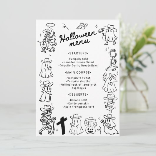 Zwart & Wit Eigenzinnige Hand Getrokken Doodles Ha Menu (Staand voorkant)