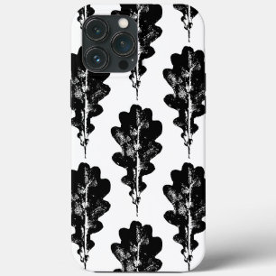 Zwart-wit eiken blad print patroon iPhone Case