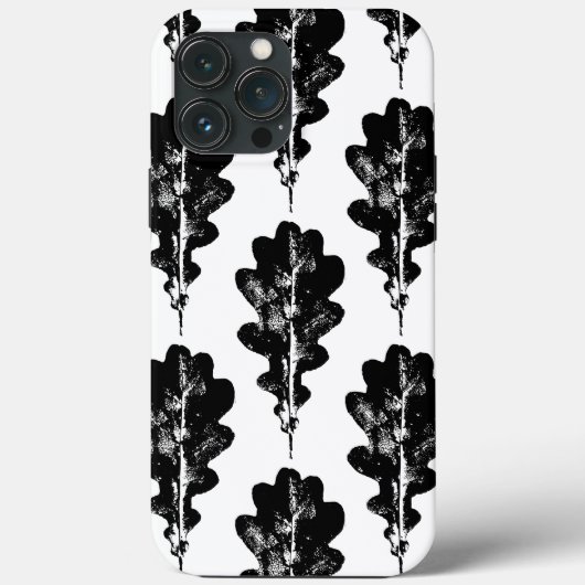 Zwart-wit eiken blad print patroon iPhone Case (Achterkant)