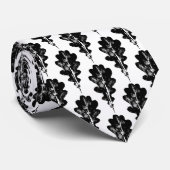 Zwart-wit eiken blad print patroon stropdas (Opgerold)