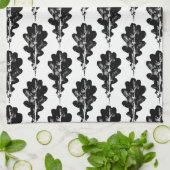 Zwart-wit eiken blad print patroon theedoek (Gevouwen)