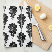 Zwart-wit eiken blad print patroon theedoek (Quarter Fold)