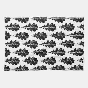 Zwart-wit eiken blad print patroon theedoek