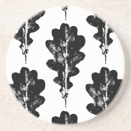 Zwart-wit eiken blad Print Zandsteen Onderzetter