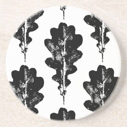 Zwart-wit eiken blad Print Zandsteen Onderzetter (Voorkant)