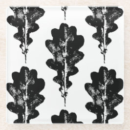 Zwart-wit eikenblad Print Glazen Onderzetter