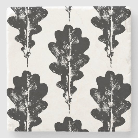 Zwart-wit eikenblad Print Stenen Onderzetter (Voorkant)