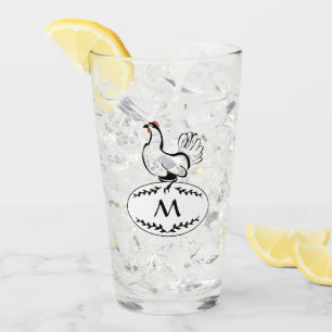 Zwart-wit Elagant Hen op een monogram eieren Glas