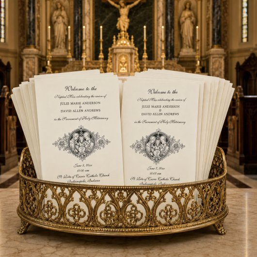 Zwart & Wit Elegaant Katholiek Huwelijksprogramma Briefpapier
