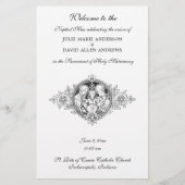 Zwart & Wit Elegaant Katholiek Huwelijksprogramma Briefpapier (Voorkant)