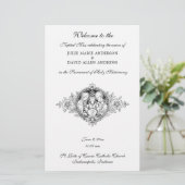Zwart & Wit Elegaant Katholiek Huwelijksprogramma Briefpapier (Staand voorkant)