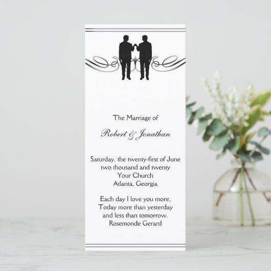 Zwart-wit Elegance bruidegom huwelijksprogramma Programmakaart (Staand voorkant)