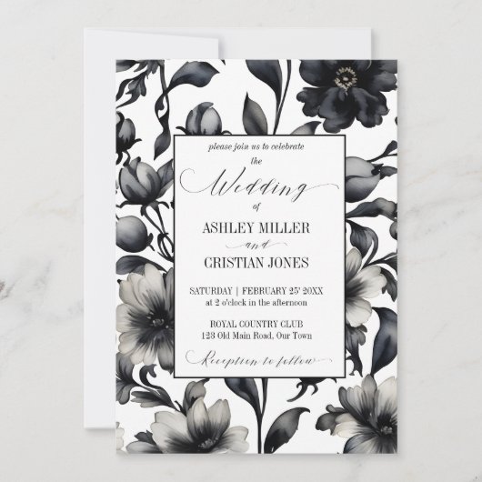 Zwart-wit  elegant alles in één bruiloft kaart (Voorkant)