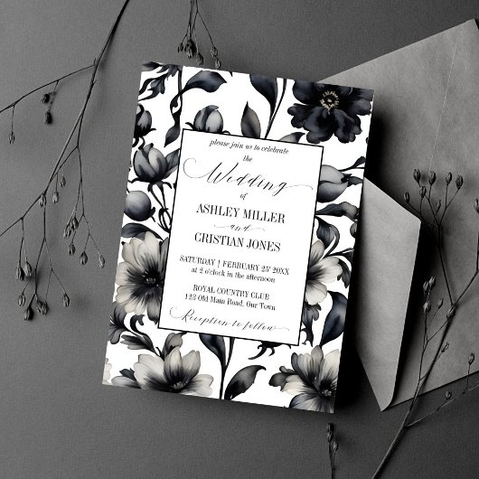 Zwart-wit  elegant alles in één bruiloft kaart