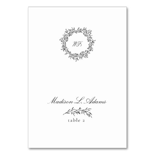 Zwart Wit Elegant Blad Opvouwbare Naam Plaats Kaar Kaart (Voorkant)