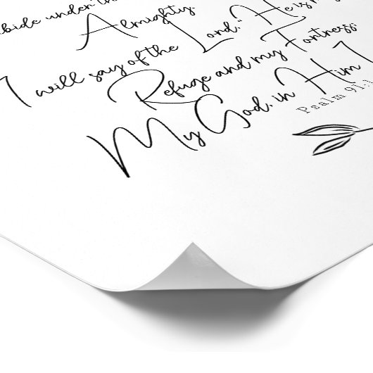 Zwart-wit elegant bladeren Psalm 91 Christelijk Poster (Hoek)