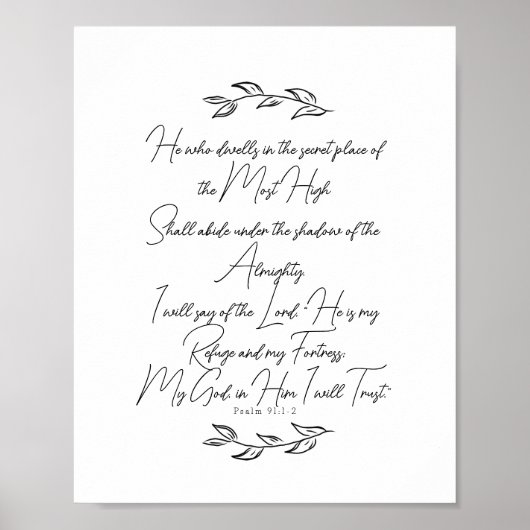 Zwart-wit elegant bladeren Psalm 91 Christelijk Poster (Voorkant)