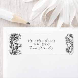 Zwart & Wit Elegant  Bloem Motief Label