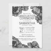 Zwart-wit Elegant Bloemen Afstuderen Ceremonie Kaart (Voorkant)