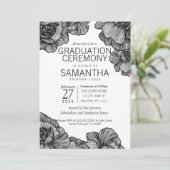 Zwart-wit Elegant Bloemen Afstuderen Ceremonie Kaart (Staand voorkant)