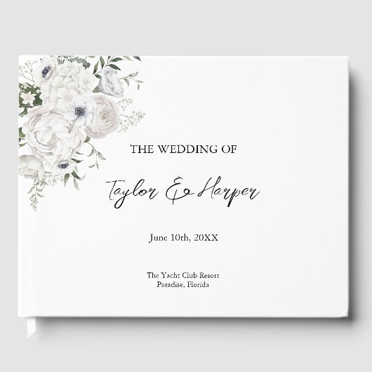 Zwart-wit Elegant Bloemen Boeket Modern Gastenboek (Voorkant)