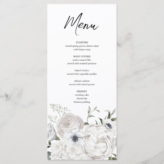 Zwart-wit Elegant Bloemen Boeket Modern Menu (Voorkant)