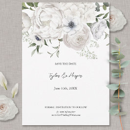 Zwart-wit Elegant Bloemen Boeket Modern Save The Date
