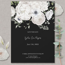 Zwart-wit Elegant Bloemen Boeket Modern Save The Date