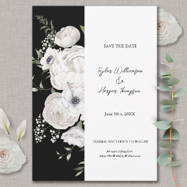 Zwart-wit Elegant Bloemen Boeket Modern Save The Date