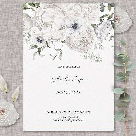 Zwart-wit Elegant Bloemen Boeket Modern Save The Date