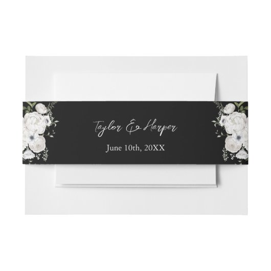 Zwart-wit Elegant Bloemen Boeket Modern Uitnodigingen Wikkel (Voorkant Voorbeeld)