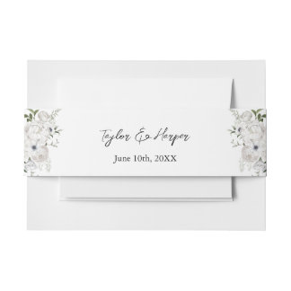 Zwart-wit Elegant Bloemen Boeket Modern Uitnodigingen Wikkel