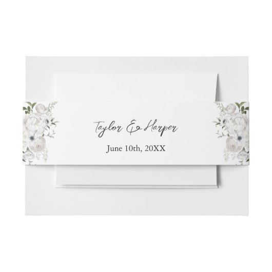 Zwart-wit Elegant Bloemen Boeket Modern Uitnodigingen Wikkel (Voorkant Voorbeeld)