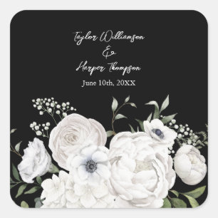 Zwart-wit Elegant Bloemen Boeket Modern Vierkante Sticker