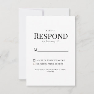 Zwart & Wit Elegant Bloemen Bruiloft RSVP Kaartje