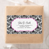 Zwart & Wit Elegant Bloemen Damasks Patroon Etiket (Insitu)