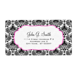 Zwart & Wit Elegant Bloemen Damasks Patroon Etiket