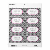 Zwart & Wit Elegant Bloemen Damasks Patroon Etiket (Full Sheet)