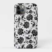 Zwart-wit Elegant Bloemen Damast Patroon Case-Mate iPhone Case (Achterkant)