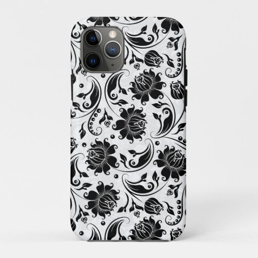 Zwart-wit Elegant Bloemen Damast Patroon Case-Mate iPhone Case (Achterkant)