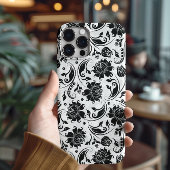 Zwart-wit Elegant Bloemen Damast Patroon Case-Mate iPhone Case
