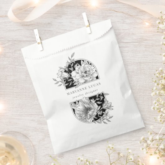 Zwart-wit Elegant Bloemen Product Bedankzakje (Geknipt)