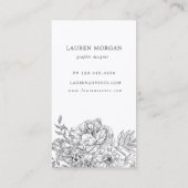 Zwart-wit Elegant Bloemen Visitekaartje (Achterkant)