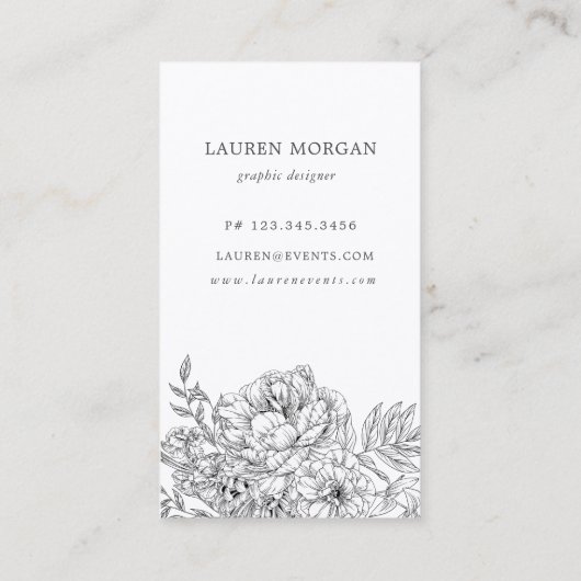 Zwart-wit Elegant Bloemen Visitekaartje (Achterkant)