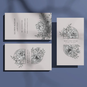 Zwart-wit Elegant Bloemen Visitekaartje