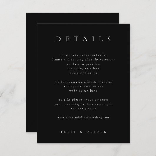 Zwart & Wit Elegant Boho Details Huwelijk Modern Informatiekaartje (Voorkant / Achterkant)