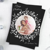 Zwart & Wit Elegant Boho Wildflower Kerstmis Feestdagenkaart