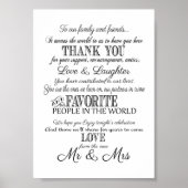 Zwart-wit Elegant bruiloft Bedankt voor het afdruk Poster (Voorkant)